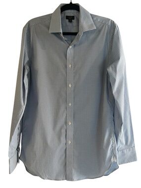 J.Crew Men's Blue Micro-Check Classic Dress Business Casual Button Down Shirt